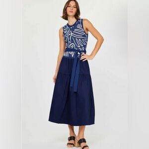 KARLA NAVY ABSTRACT MIDI CURRENT AIR DRESS